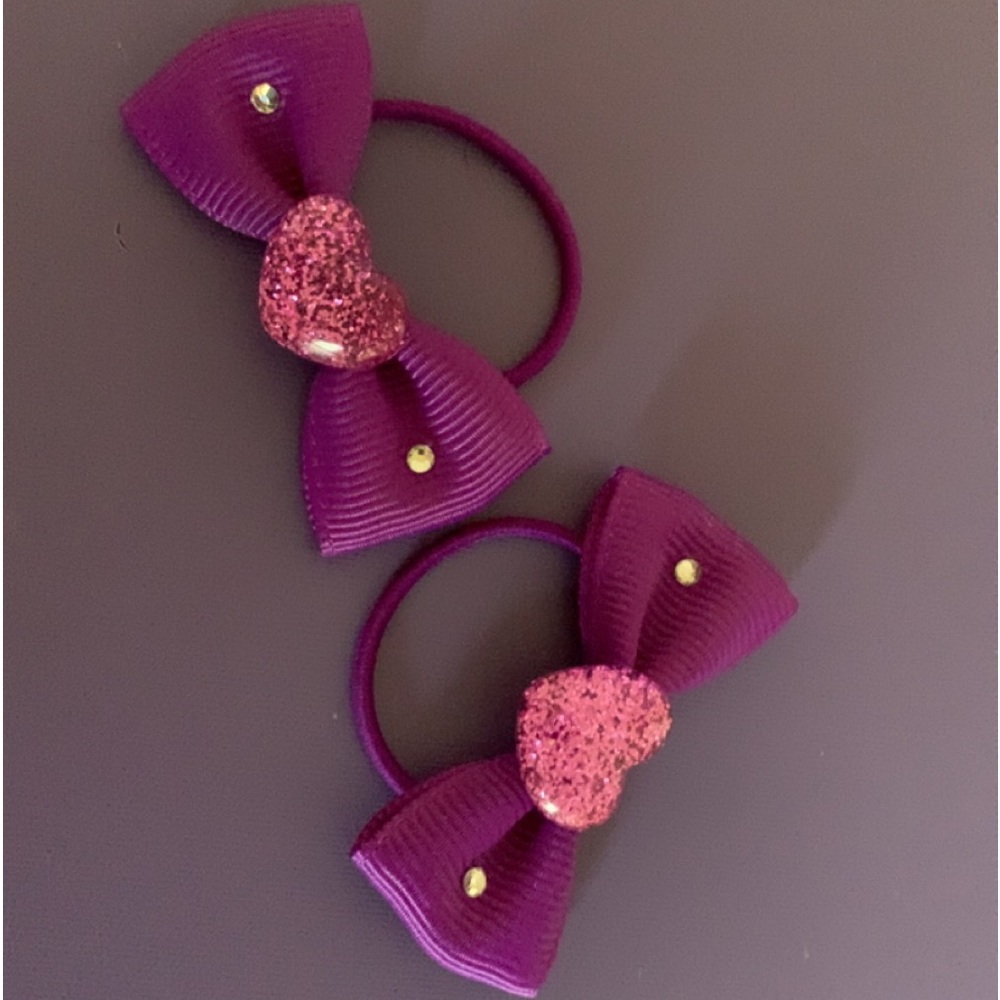 Glitter heart pony tail bows